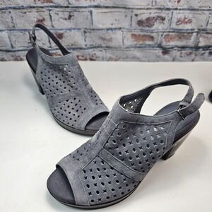 Aerosoles‎ Sandals Platform Slingback Zipup Suede Grey 10M Office Casual Heels